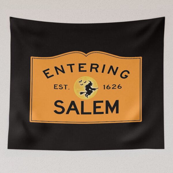 Item preview, Entering Salem Road Sign - Salem, Massachusetts - Witch In The Moon - Halloween Edition - Orange Background designed and sold by SouthShorePics.