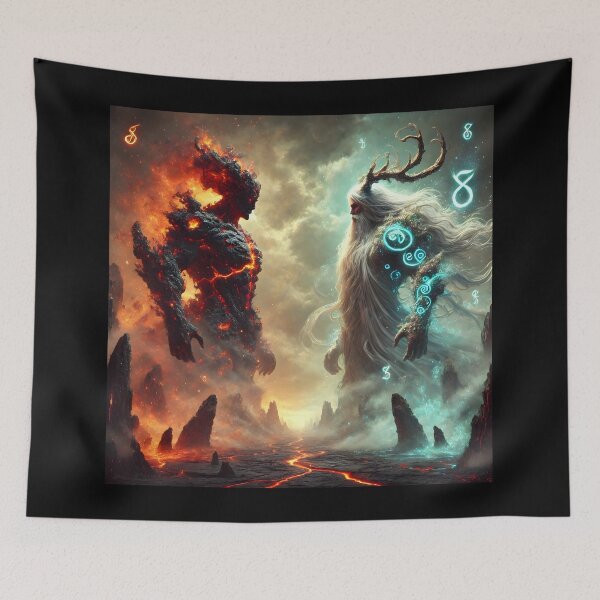 Item preview, "Freyr vs. Surtr – The Final Battle of Fire and Life | Ragnarok Norse Myth Art" designed and sold by Umbra666.