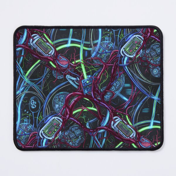 Item preview, Bio-Cybernetic Fabric | Pattern of Neural Microchips and Neon Blood Vessels | Dark Science Fiction and Futuristic Technology designed and sold by DibuHumor.