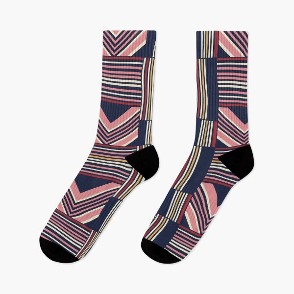 Item preview, Modern Minimalist Geometric Pattern | Retro Navy and Pink Art Deco Design | Nautical Striped Block Print designed and sold by DibuHumor.