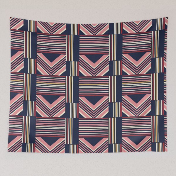 Item preview, Modern Minimalist Geometric Pattern | Retro Navy and Pink Art Deco Design | Nautical Striped Block Print designed and sold by DibuHumor.