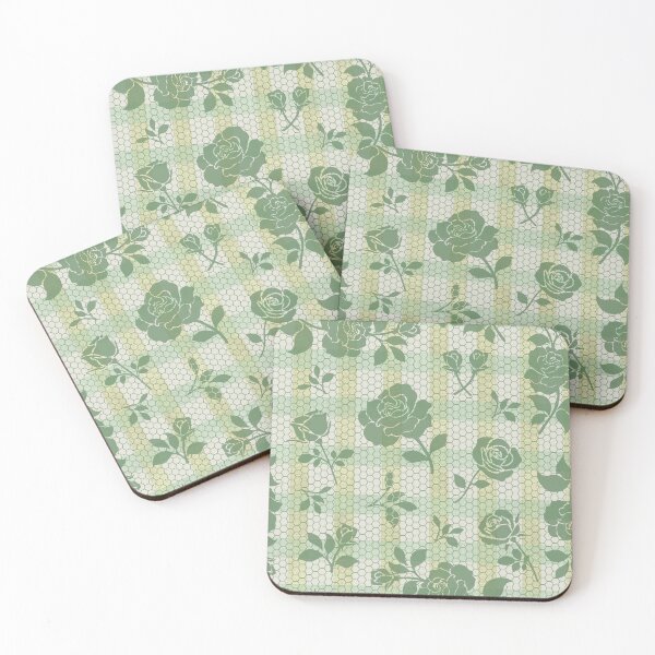 Item preview, Spring Parlour Rose Lace Sage Gold Linen inspired Heritage Pattern designed and sold by Heritage Hive Studio.