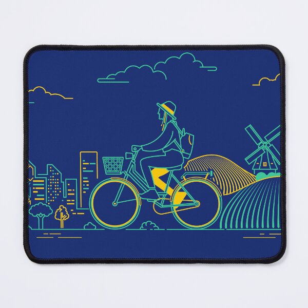 Item preview, concept of ecotourism or green transportation, graphic of traveler cycling on bicycle with natural and city view designed and sold by NiamLab.