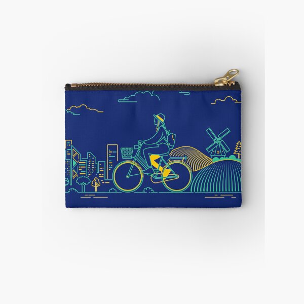 Item preview, concept of ecotourism or green transportation, graphic of traveler cycling on bicycle with natural and city view designed and sold by NiamLab.