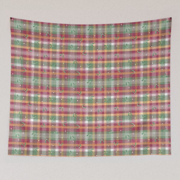 Item preview, Cute Scattered Mistletoe Sprigs & Berries on Red Green Gold & White Tartan Plaid Background designed and sold by piptompatternco.