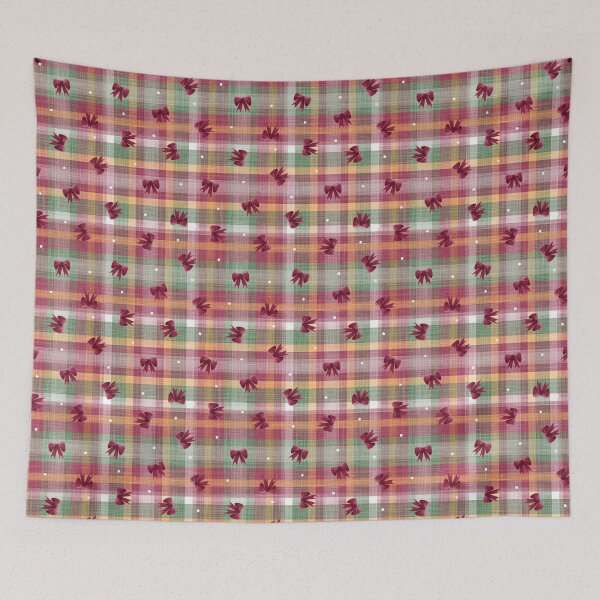 Item preview, Cute Scattered Red Satin Christmas Bows Ribbons on Red Green Gold & White Tartan Plaid Background designed and sold by piptompatternco.