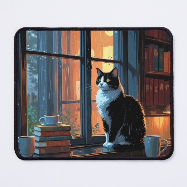 Artikelvorschau, Rainy Window Cat – Ruhige Momente mit Büchern und Kaffee entworfen und verkauft von LEO'S CREATURE れおずくりーちゃー.