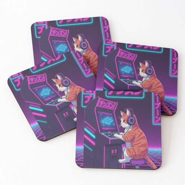Item preview, Synthwave Arcade Cat Retro 90s Anime designed and sold by Neko-Doodle-co.