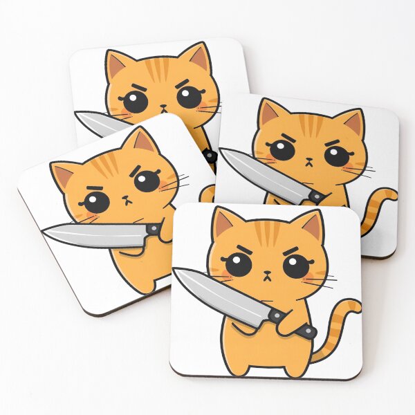 Item preview, Cute Angry Orange Cat with Knife – Funny Kawaii Cat Sticker for Humor & Cat Lovers designed and sold by ArtSparkCo.