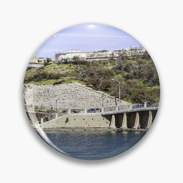 Item preview, Historic Coastal Fort and Bridge Over Calm Blue Water By Rocky Shoreline Fortress Scene designed and sold by Nmallia.