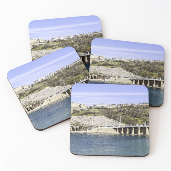 Item preview, Historic Coastal Fort and Bridge Over Calm Blue Water By Rocky Shoreline Fortress Scene designed and sold by Nmallia.