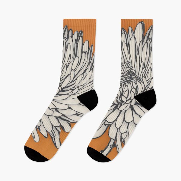 Item preview, Bold Autumn Chrysanthemum – Black & White Floral Illustration on Warm Orange. designed and sold by SaraSumi.