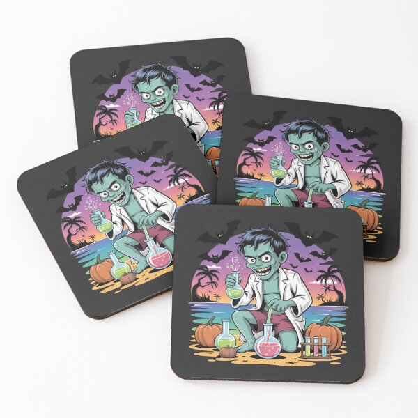 Item preview, Zombie Scientist Mixing Potions at the Beach | Neon Halloween Summer Cartoon Art designed and sold by ColorSplash123.