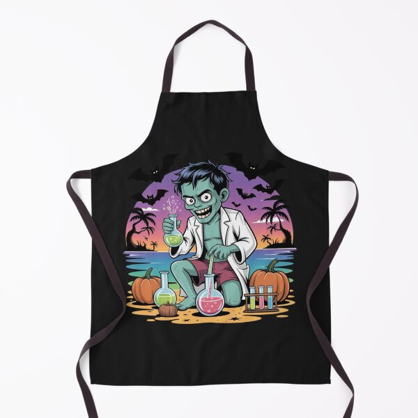 Item preview, Zombie Scientist Mixing Potions at the Beach | Neon Halloween Summer Cartoon Art designed and sold by ColorSplash123.