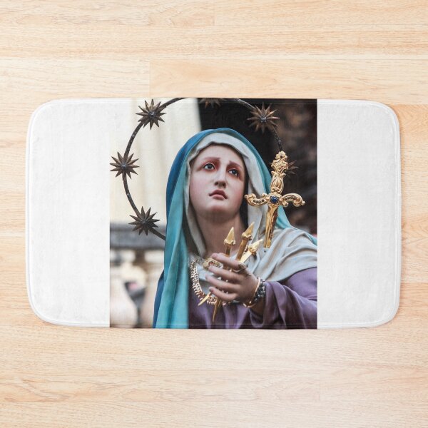 Item preview, Virgin Mary Statue With Halo and Cross For Processions or Religious Decor designed and sold by Nmallia.