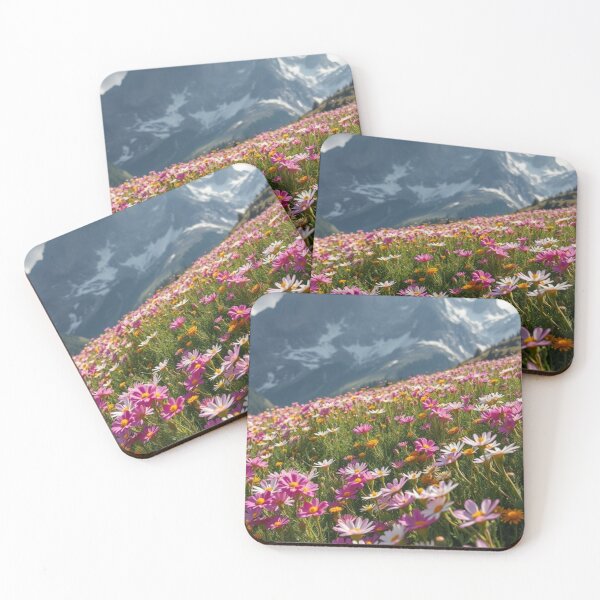 Item preview, Majestic Peak Over Wildflower Paradise | Pink & White Alpine Blossom Field designed and sold by Vida e Arte.