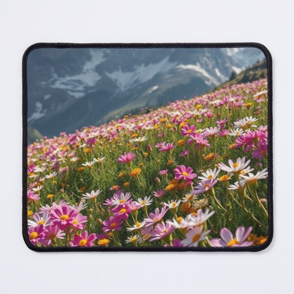 Item preview, Majestic Peak Over Wildflower Paradise | Pink & White Alpine Blossom Field designed and sold by Vida e Arte.