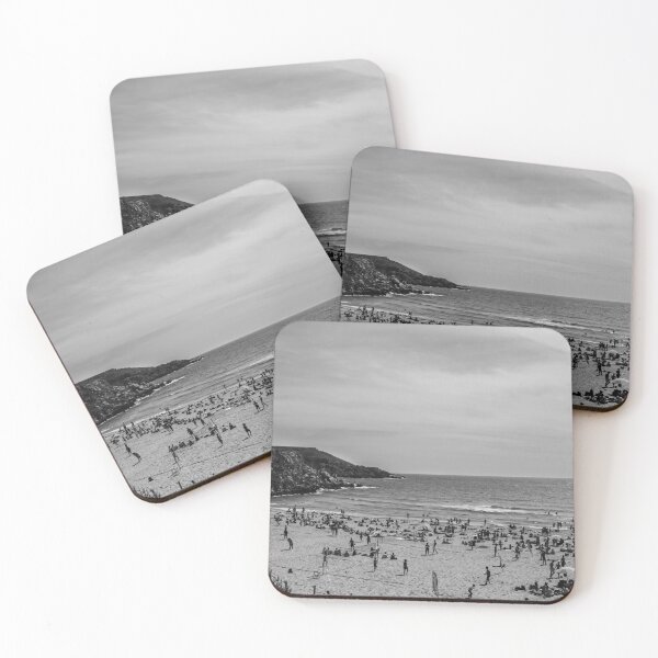 Item preview, Black and White Beach Scene With Crowded Shoreline, People, and Ocean Waves designed and sold by Nmallia.