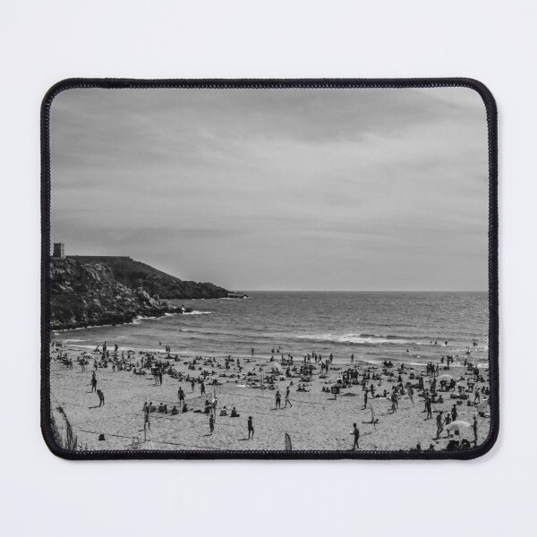 Item preview, Black and White Beach Scene With Crowded Shoreline, People, and Ocean Waves designed and sold by Nmallia.