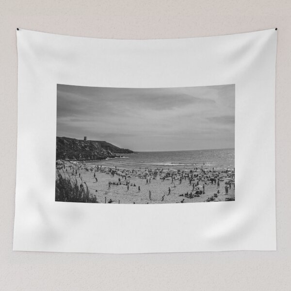 Item preview, Black and White Beach Scene With Crowded Shoreline, People, and Ocean Waves designed and sold by Nmallia.