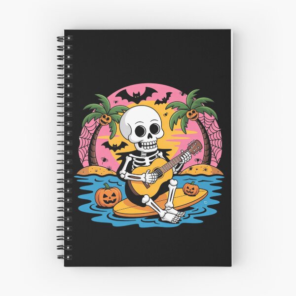 Item preview, Neon Skeleton Playing Pumpkin Guitar on Surfboard | Halloween Surf Cartoon Art designed and sold by ColorSplash123.
