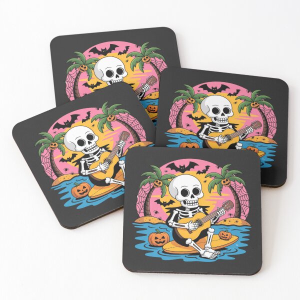 Item preview, Neon Skeleton Playing Pumpkin Guitar on Surfboard | Halloween Surf Cartoon Art designed and sold by ColorSplash123.