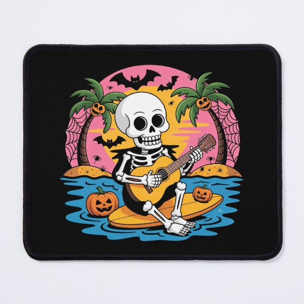 Item preview, Neon Skeleton Playing Pumpkin Guitar on Surfboard | Halloween Surf Cartoon Art designed and sold by ColorSplash123.