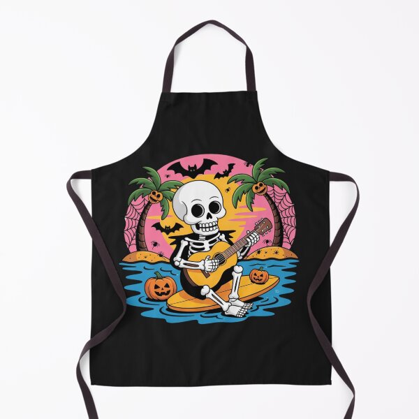 Item preview, Neon Skeleton Playing Pumpkin Guitar on Surfboard | Halloween Surf Cartoon Art designed and sold by ColorSplash123.