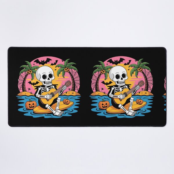 Item preview, Neon Skeleton Playing Pumpkin Guitar on Surfboard | Halloween Surf Cartoon Art designed and sold by ColorSplash123.