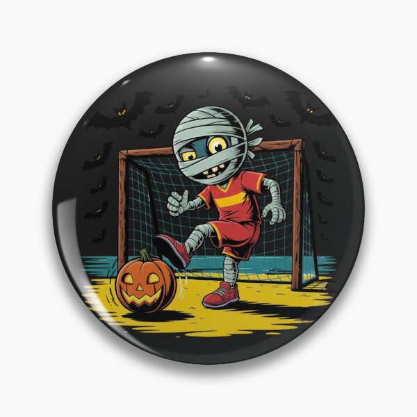 Item preview, Neon Mummy Playing Beach Soccer with Glowing Pumpkin Ball | Halloween Sports Cartoon designed and sold by ColorSplash123.