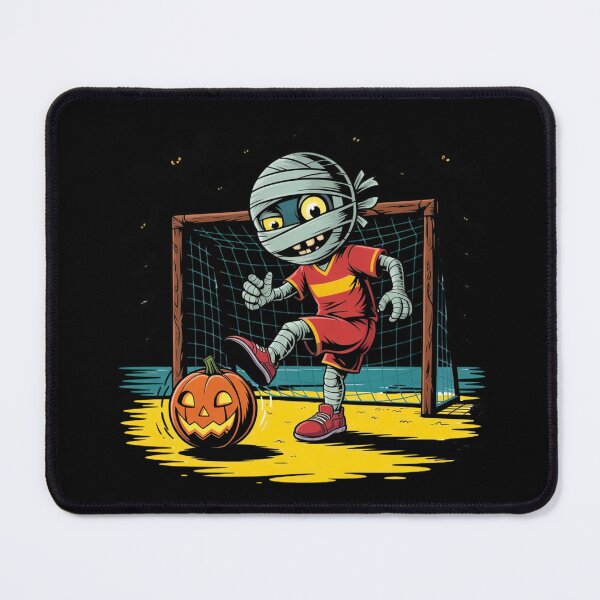Item preview, Neon Mummy Playing Beach Soccer with Glowing Pumpkin Ball | Halloween Sports Cartoon designed and sold by ColorSplash123.
