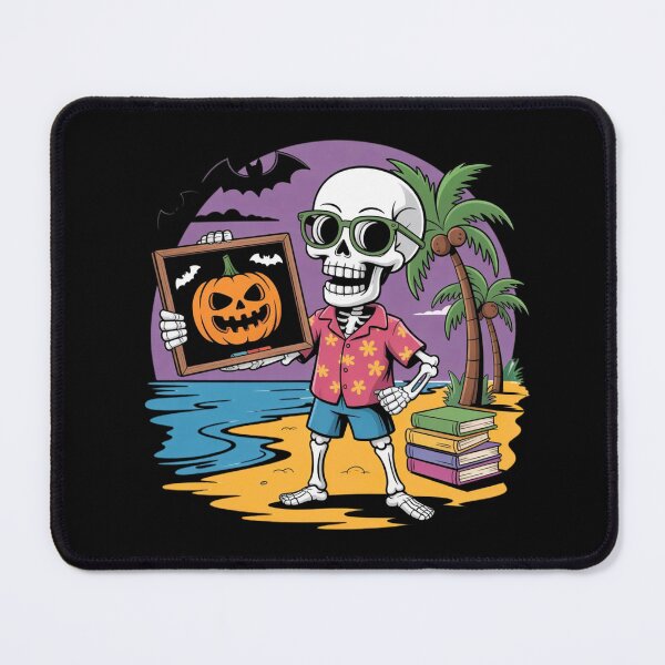 Item preview, Neon Skeleton Teacher with Pumpkin Chalkboard | Funny Halloween Beach Cartoon designed and sold by ColorSplash123.