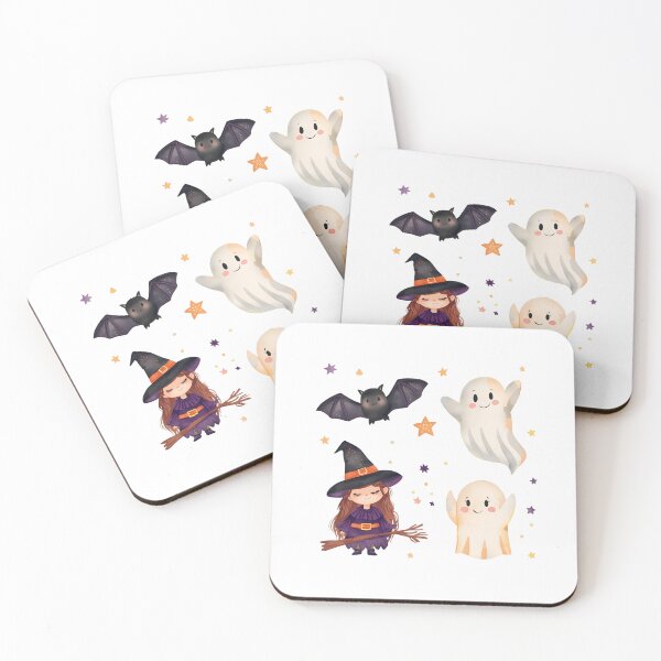 Item preview, Cute Little Witch & Friendly Ghosts Halloween Art designed and sold by RosieKingArt.
