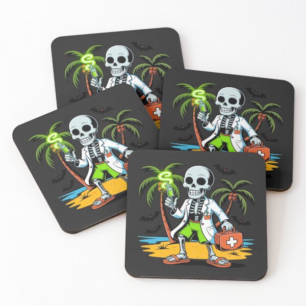 Item preview, Neon Skeleton Doctor with Pumpkin First-Aid Kit | Funny Halloween Summer Cartoon designed and sold by ColorSplash123.