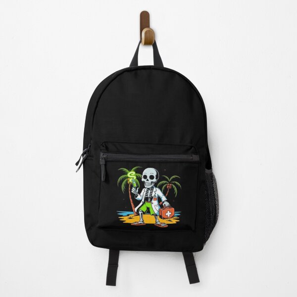 Item preview, Neon Skeleton Doctor with Pumpkin First-Aid Kit | Funny Halloween Summer Cartoon designed and sold by ColorSplash123.