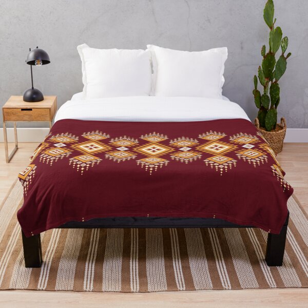 Item preview, Golden Tribal Pattern on Maroon Background, Mekong Gold Ikat Geometric Pattern designed and sold by RS4you.