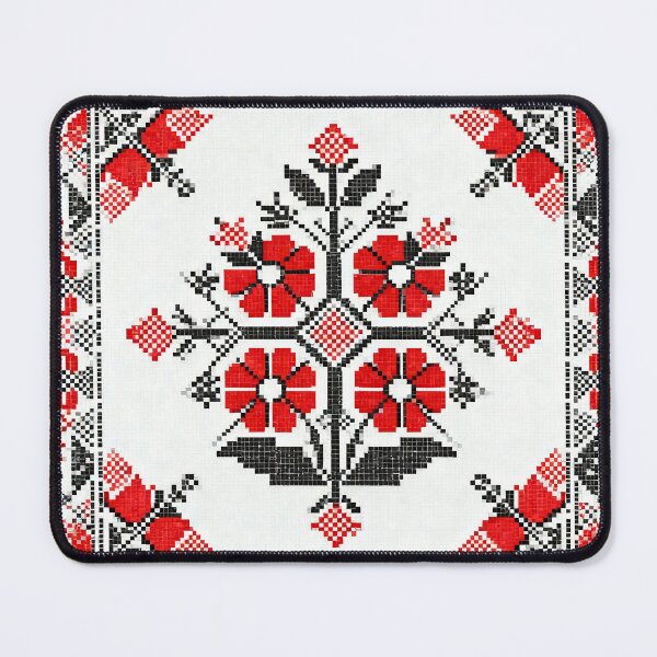 Item preview, Traditional Romanian Embroidery Pattern – Red and Black Folk Floral Cross-Stitch Design designed and sold by Maximilianos.