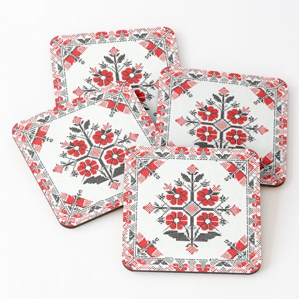 Item preview, Traditional Romanian Embroidery Pattern – Red and Black Folk Floral Cross-Stitch Design designed and sold by Maximilianos.