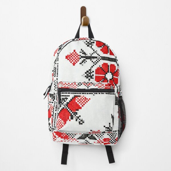 Item preview, Traditional Romanian Embroidery Pattern – Red and Black Folk Floral Cross-Stitch Design designed and sold by Maximilianos.