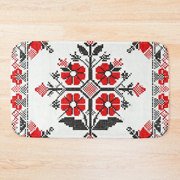 Item preview, Traditional Romanian Embroidery Pattern – Red and Black Folk Floral Cross-Stitch Design designed and sold by Maximilianos.