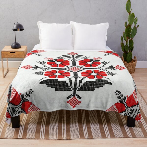 Item preview, Traditional Romanian Embroidery Pattern – Red and Black Folk Floral Cross-Stitch Design designed and sold by Maximilianos.