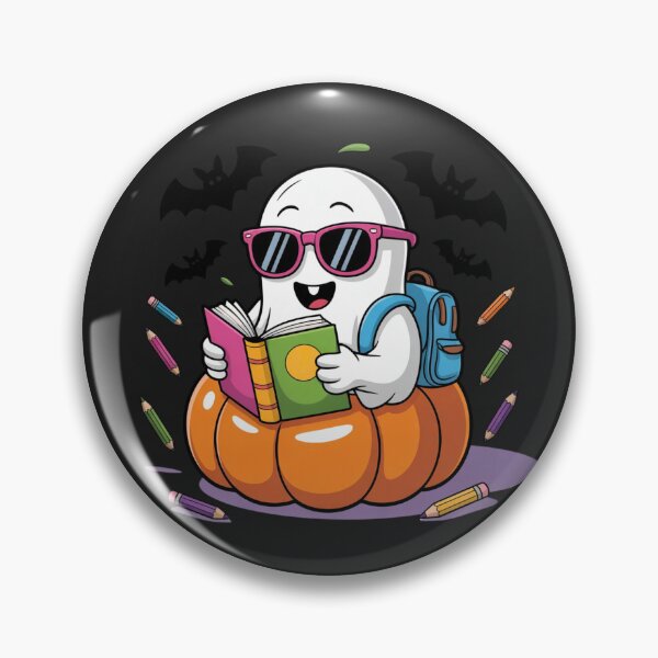 Item preview, Cute Ghost on Pumpkin Float Reading Book | Summer Halloween Cartoon Design designed and sold by ColorSplash123.