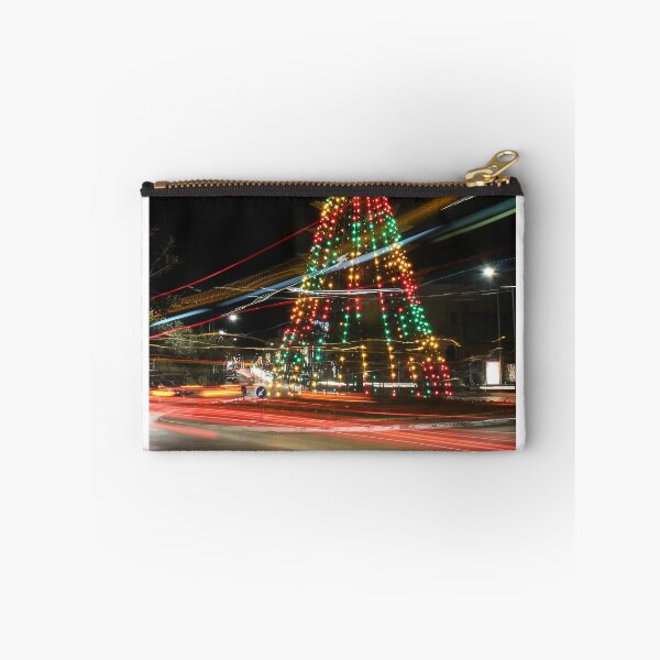 Item preview, Festive Christmas Tree With Bright Multicolor Lights and Star Top in Night City Square designed and sold by Nmallia.
