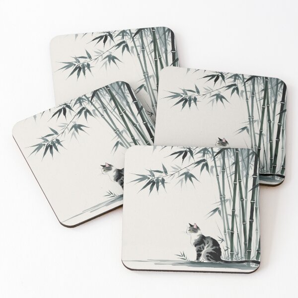 Item preview, Cat in Bamboo Forest – Traditional Ink Wash Style designed and sold by LEO'S CREATURE　れおずくりーちゃー.