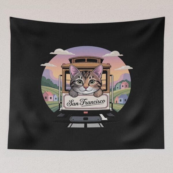Item preview, Cute San Francisco Cable Car Mainecoon Cat City Travel designed and sold by CraftyCuttable.