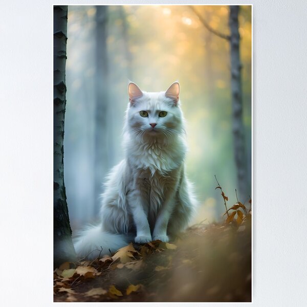 Item preview, Enchanted Cat in Misty Birch Trees | Atmospheric Autumn Print designed and sold by Valeree Store.