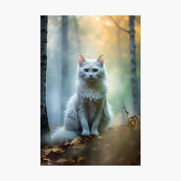 Item preview, Enchanted Cat in Misty Birch Trees | Atmospheric Autumn Print designed and sold by Valeree Store.