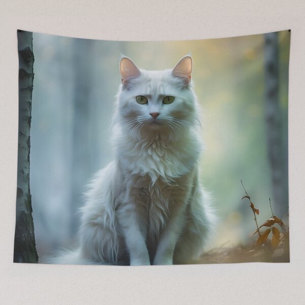 Item preview, Enchanted Cat in Misty Birch Trees | Atmospheric Autumn Print designed and sold by Valeree Store.