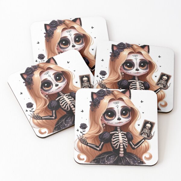 Item preview, Cute Halloween Girl Skeleton | Spooky Kawaii Cat Witch Art designed and sold by AesthinkArt.