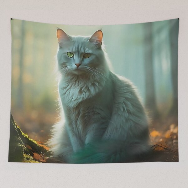 Item preview, Cat in Foggy Silver Birch Forest | Moody Autumn Photography designed and sold by Valeree Store.